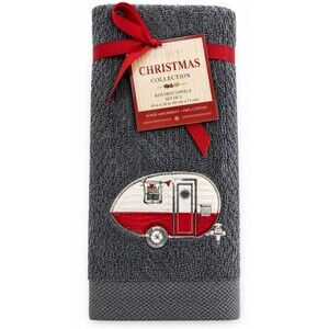 Avanti Christmas Red Camper Gray Fingertip Towels Embroidered Bathroom Set of 2